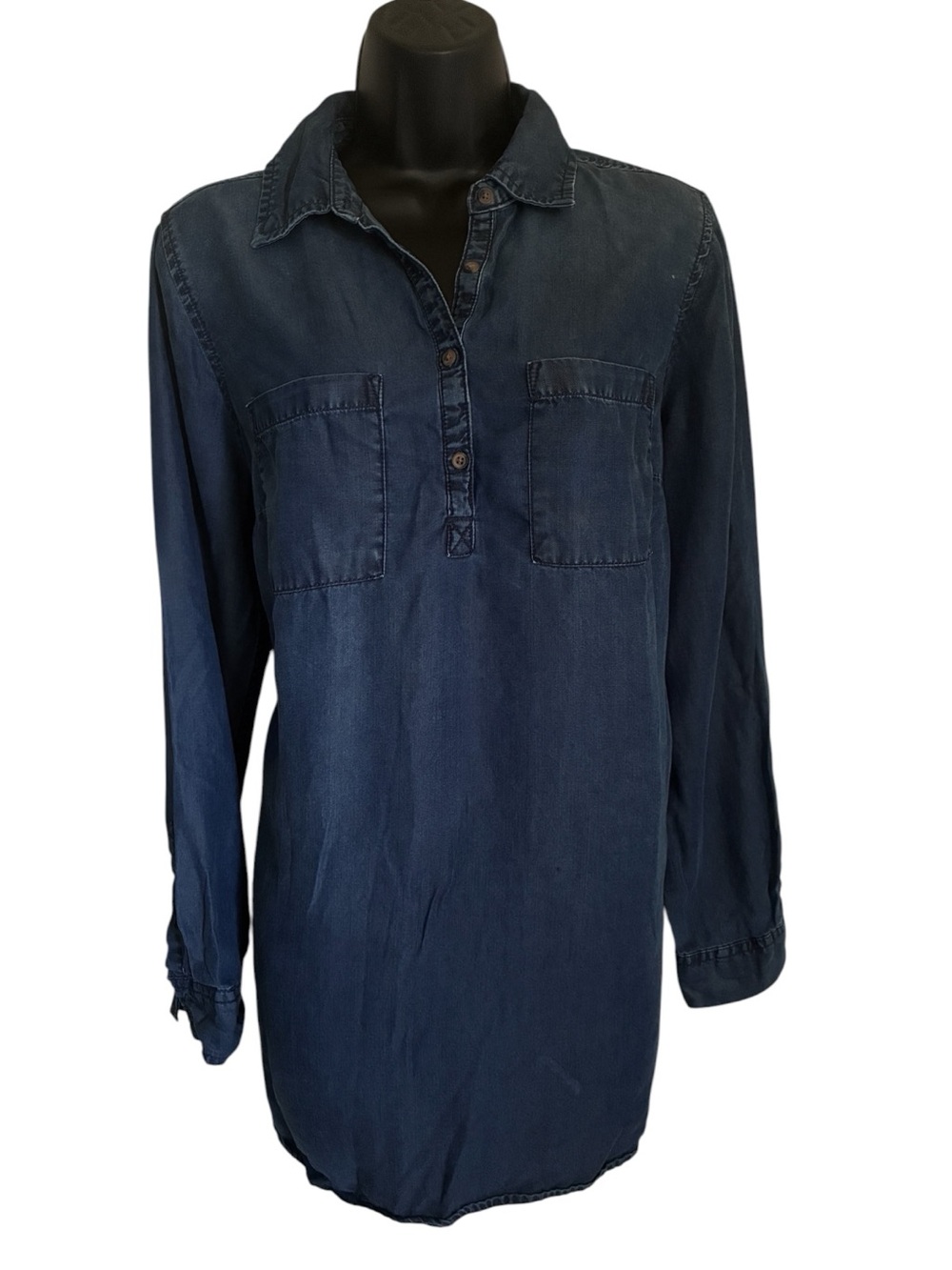 Liz Lange Dark Navy Butter Mom Long-Sleeve Button Placket Maternity Tunic Sz S